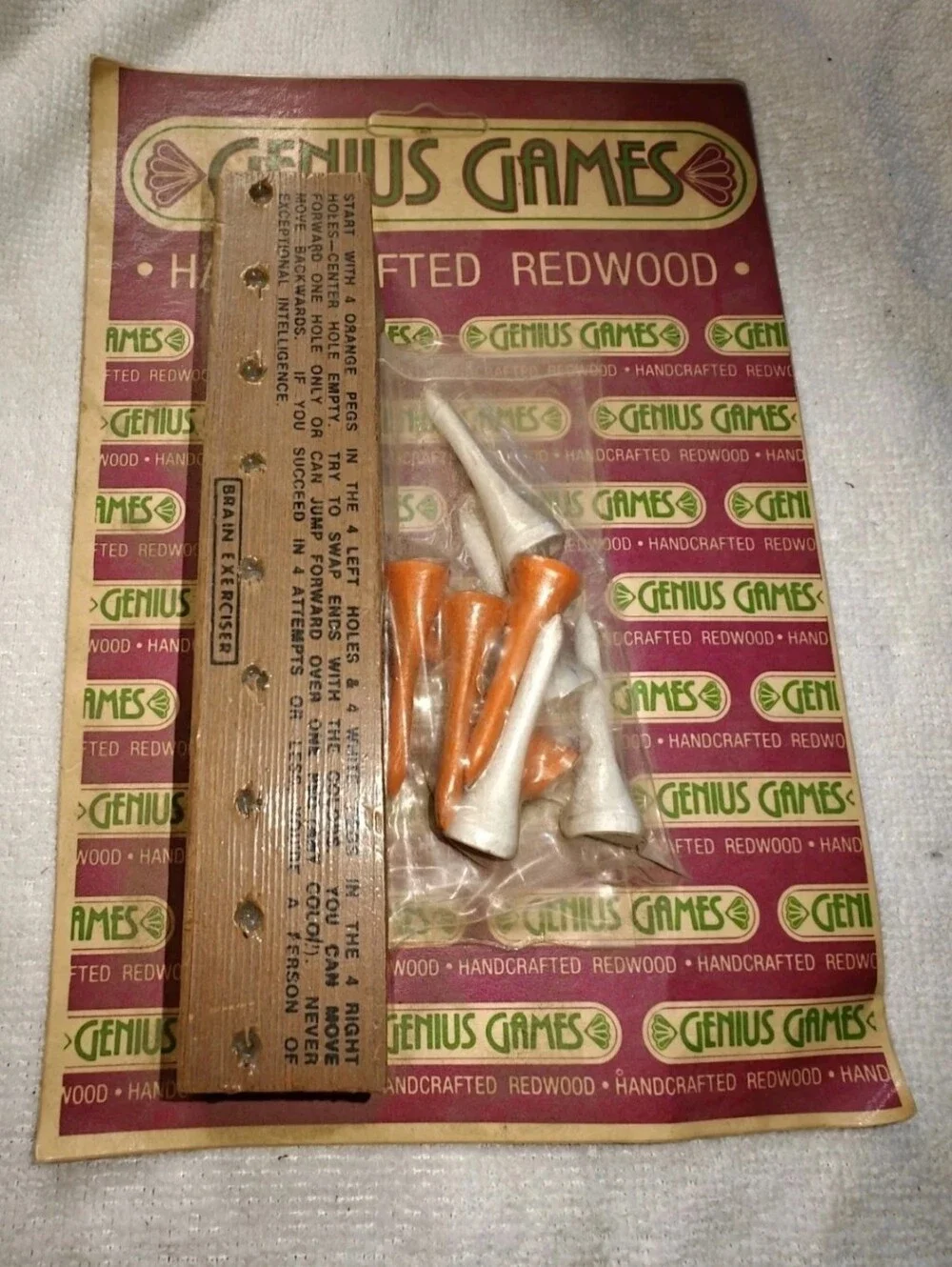 NOS Vintage Brain Exerciser Game Handcrafted Redwood Game Board & Pegs